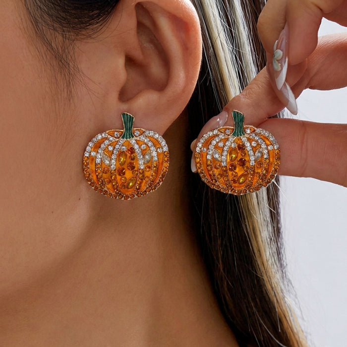Wholesale Funny Cartoon Pumpkin Earrings Creative Graffiti Design With Pearl And Rhinestone Accents Women S Alloy Fashion Accessory