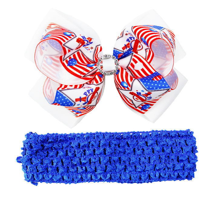 Wholesale Independence Day Double Layer Rhinestone Bow Children's Fabric Headband JDC-HD-HeZhuo002