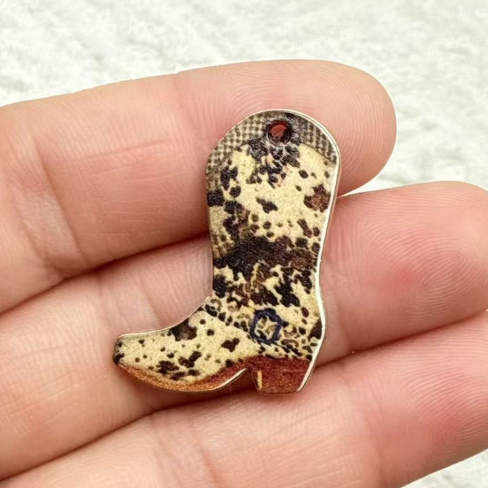Wholesale 10pcs Alloy Vintage Western Cowboy Printed Boots Keychain Pendant Backpack DIY Jewelry Accessories