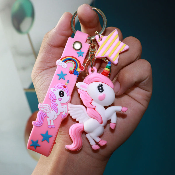 Wholesale Trendy Rainbow Unicorn Cartoon Keychain Cute Pony Car Key Accessory Bag Charm Gift