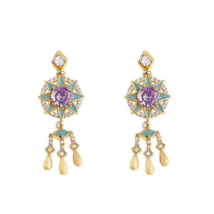 Wholesale Dream Catcher Enamel Drop Earrings with Zircon Tassel Jewelry Accessory