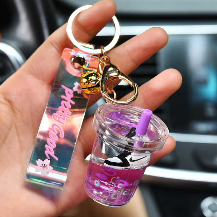 Wholesale Acrylic Quicksand Milk Tea Cup Keychain