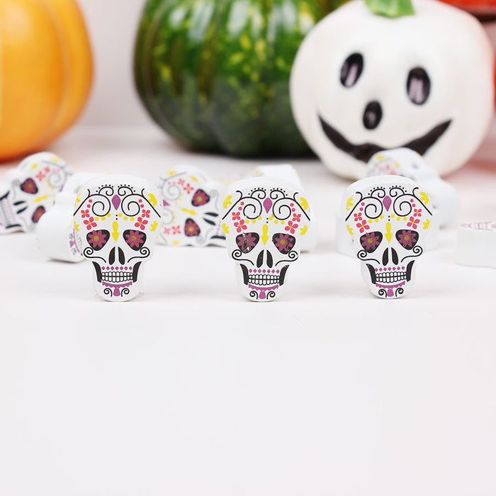 Wholesale 50PCS Halloween Colorful Witch Pumpkin Ghost Face Wooden Beads JDC-BDS-TianYue023