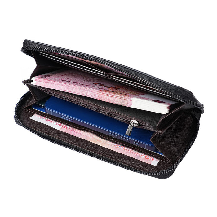 Wholesale Men's Long Zipper Wallet Large Capacity Leather Clip Handheld Phone Bag Casual Business Card Slot Money Bag