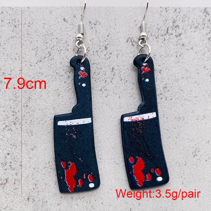 Wholesale  blood print acrylic earrings simulation personality sharp knife kitchen knife earrings funny earrings