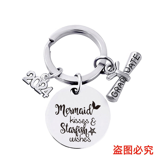 Wholesale Graduation Season Gift Round Stainless Steel Keychain JDC-KC-GangGu049