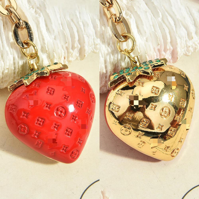 Wholesale Fresh Strawberry Bag Charm Keychain Alloy Gold Plated Women S Purse Pendant Everyday Gift Accessory