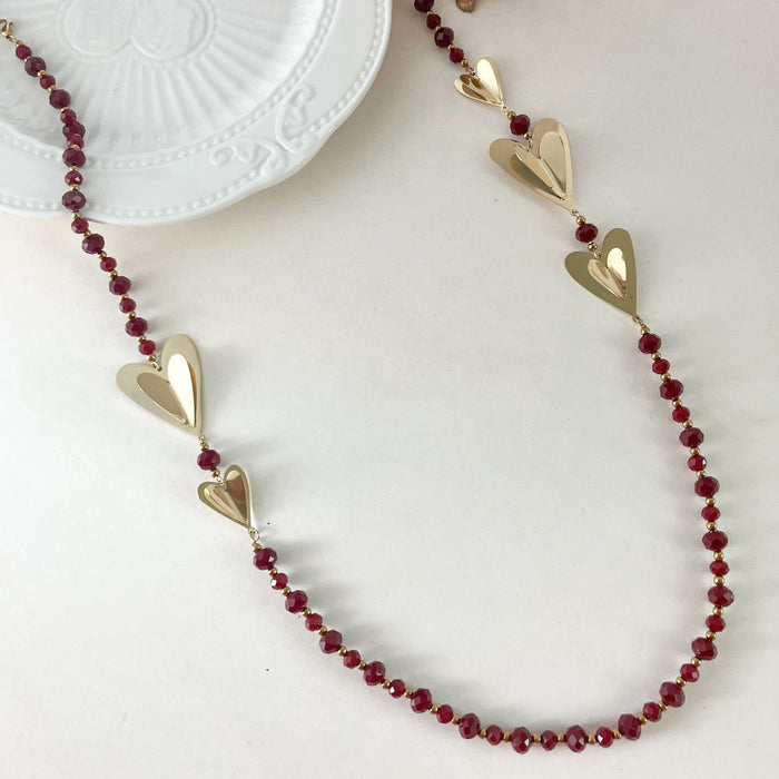 Wholesale Crystal Beads Heart Long Necklace JDC-NE-Jinyue004