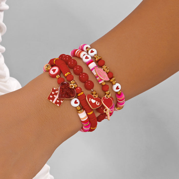 Wholesale Set of 5 Valentine' s Day Red Heart Stackable Bracelets