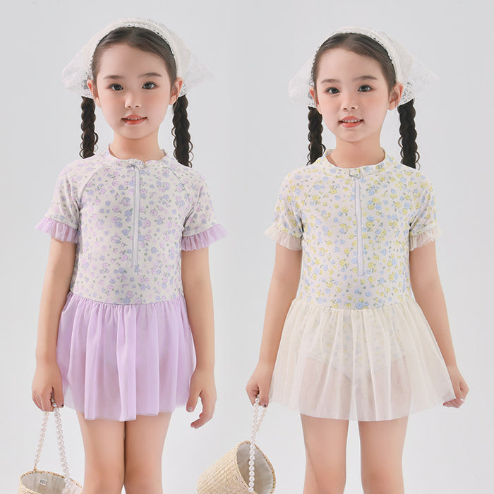 Wholesale Children's swimsuit polyester floral jumpsuit style