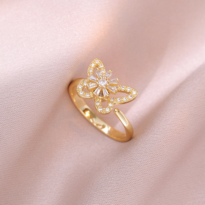 Wholesale Necklace Butterfly Three Piece Set Rotating Earrings Ring Necklace Micro Inlaid Zircon Clavicle Chain