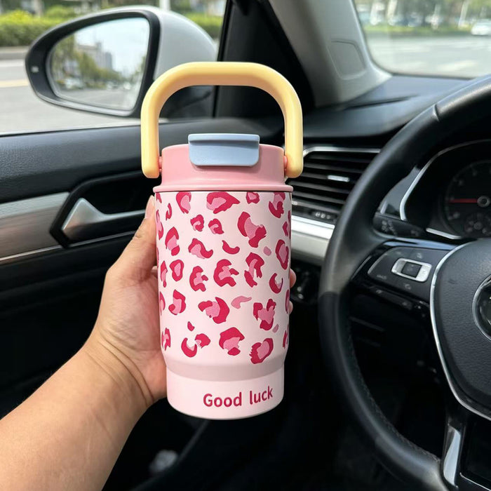 Wholesale 316 Stainless Steel Insulated Coffee Cup With Handle Leopard Print Portable For Everyday Gift