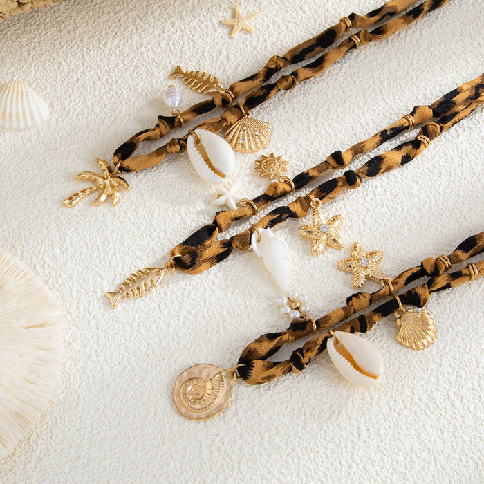 Wholesale Leopard print sweet cool summer beach seashell Necklace