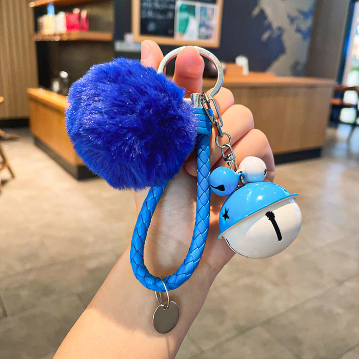 Wholesale Fur Ball Two-color Bell Leather Rope Keychain JDC-KC-YuanD003