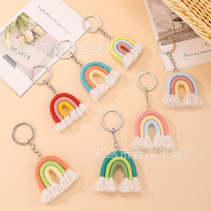 Wholesale Colorful hand-woven polyester rainbow tassel small pendant bag keychain ornaments