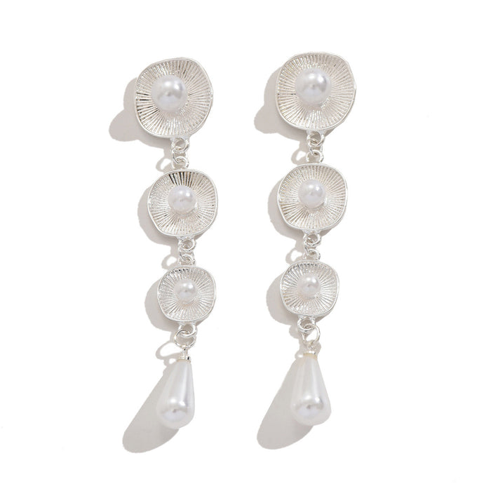 Wholesale Round tassel pearl earrings with a light luxury and high-end feel, exaggerated personality, long water droplet earrings