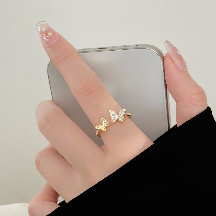 Wholesale Butterfly opening ring, light luxury, high-end, niche design, versatile ring