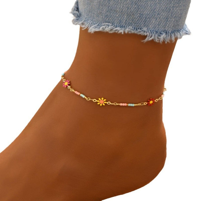 Wholesale new foot decoration fashion simple color chrysanthemum anklet flower