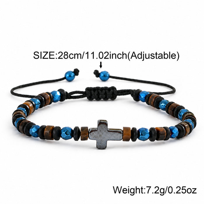 Wholesale Men S Cross Beaded Bracelet Adjustable Knot Blue Black Mix Fashion Jewelry Accessory Gift
