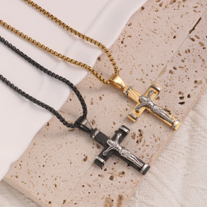 Wholesale New Titanium Steel Retro Cross Pendant Necklace Sweater Chain