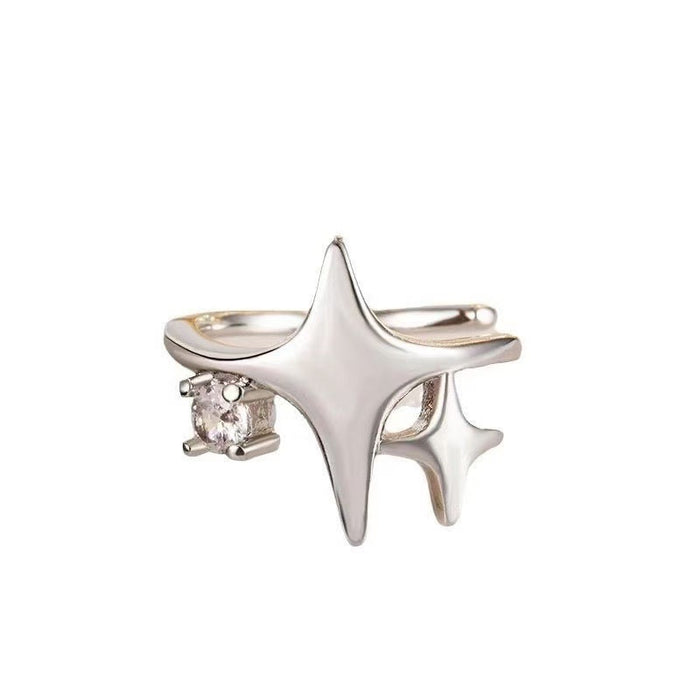 Wholesale Diamond studded four pointed star ear bone clip, niche design, no ear hole, compact and versatile ear clip