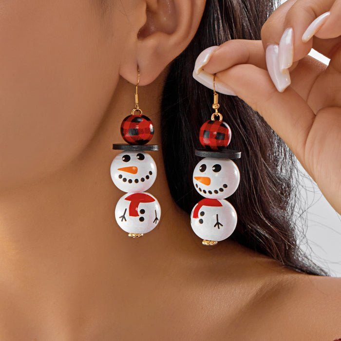 Wholesale Christmas earrings creative snowman funny Christmas element earrings versatile wooden beads holiday ear hooks
