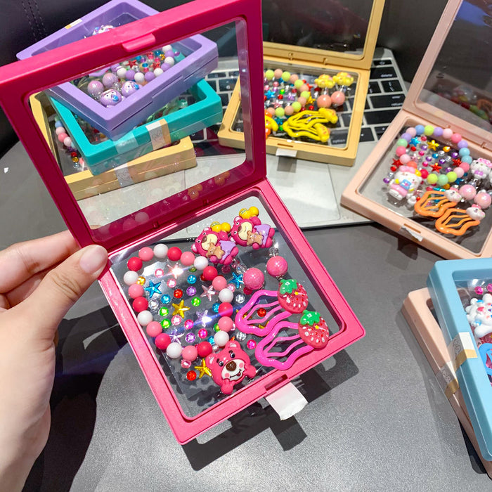 Wholesale Children's Bracelet Gift Box Set Cartoon Earrings Cute Hairpin Princess Face Sticker