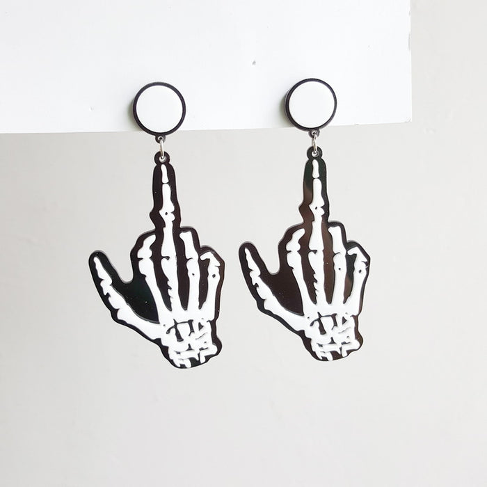 Wholesale Halloween Asymmetric Glitter Letters Pumpkin Knife Ghost Skull Skeleton Earrings JDC-ES-Zhanh010