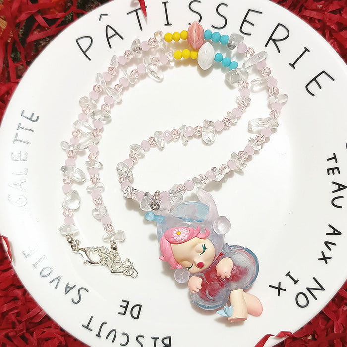 Wholesale Crystal Beaded Red Hat Fairy Cute Short Necklace for Women