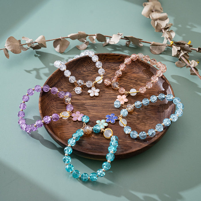 Wholesale Rainbow glass exploding amethyst bracelet, pink crystal bead bracelet, daisy bracelet wholesale