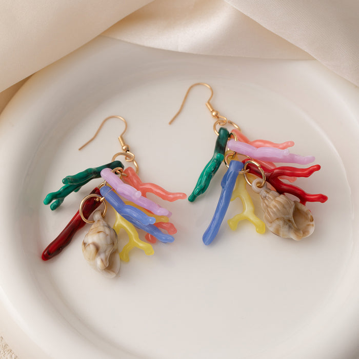 Wholesale Dopamine Vacation Style Conch Earrings Personalized Niche Starfish Seaweed Design Colorful Shell Ear Hooks