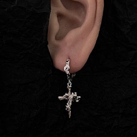 Wholesale Diamond studded cross earrings silver plated niche design earrings for men and women niche Hong Kong style personality versatile