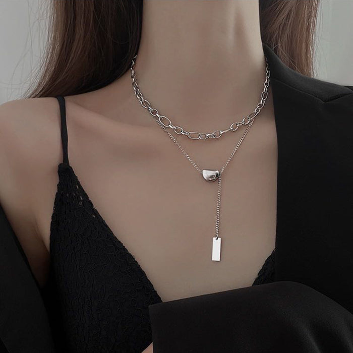Wholesale Double layered titanium steel necklace, simple layered collarbone chain, necklace accessories
