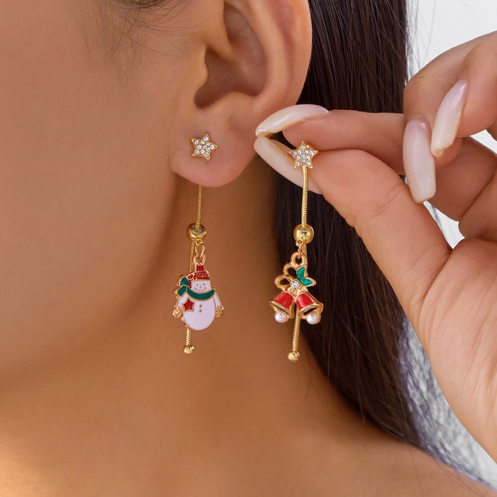 Wholesale Christmas diamond tassel  Christmas bell asymmetrical earrings