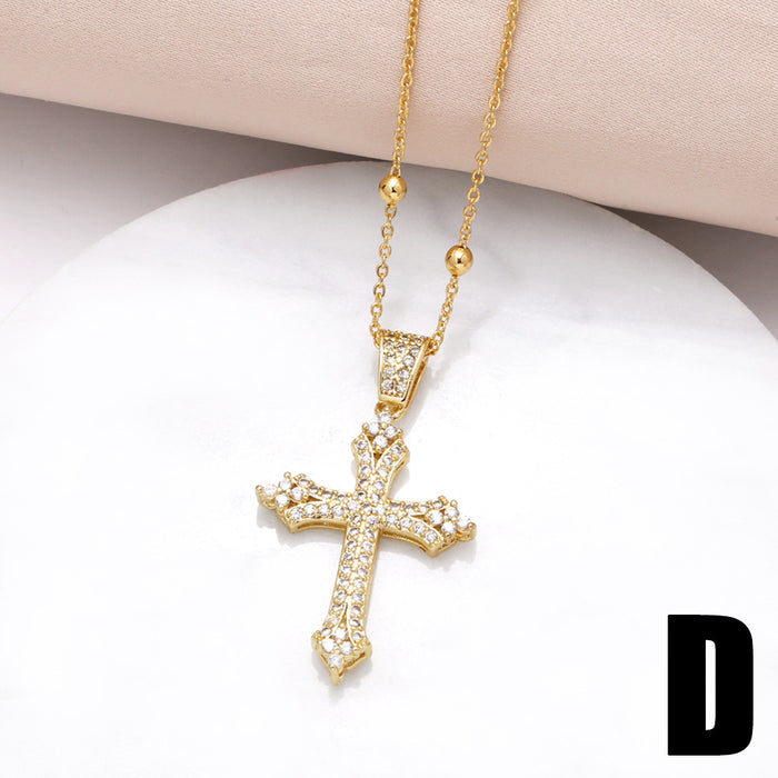 Wholesale Jewelry Cross Our Lady Pendant Necklace Gold Plated Zircon Clavicle Chain