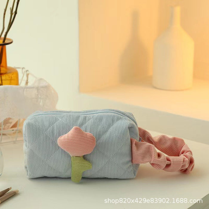 Wholesale Makeup bag with corduroy flowers, portable and large capacity for outdoor use