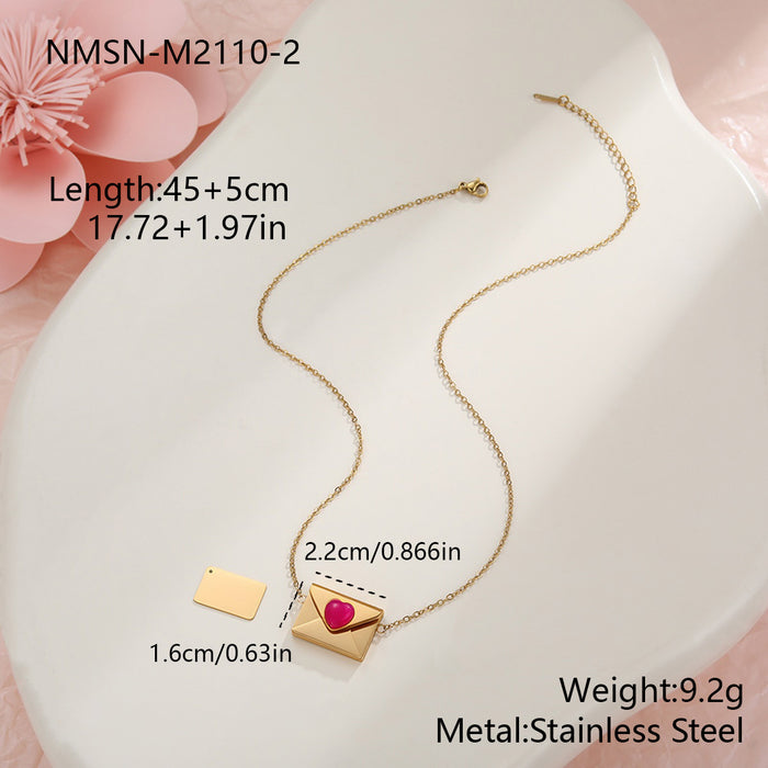 Wholesale Valentine' s Day Natural Stone Heart-Shaped Envelope Stainless Steel Necklace