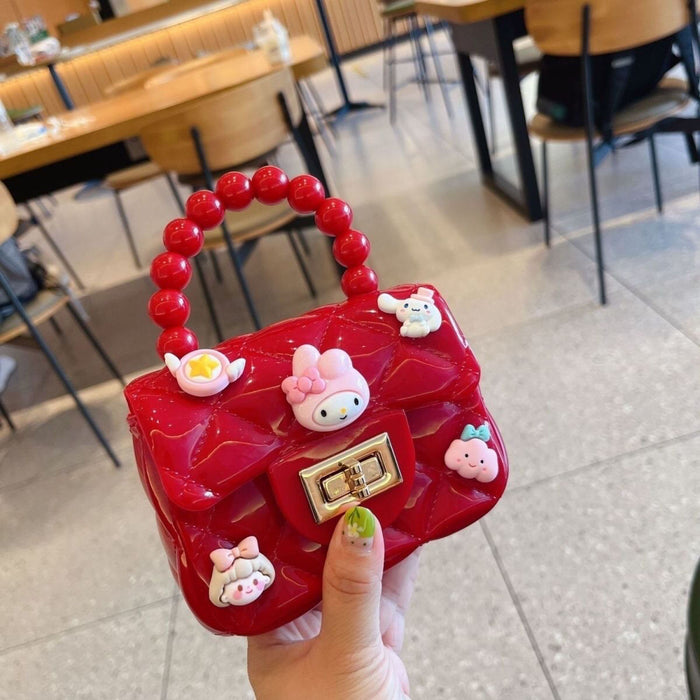 Wholesale Cute cartoon jelly bag diamond chain small square bag mini pearl portable messenger bag