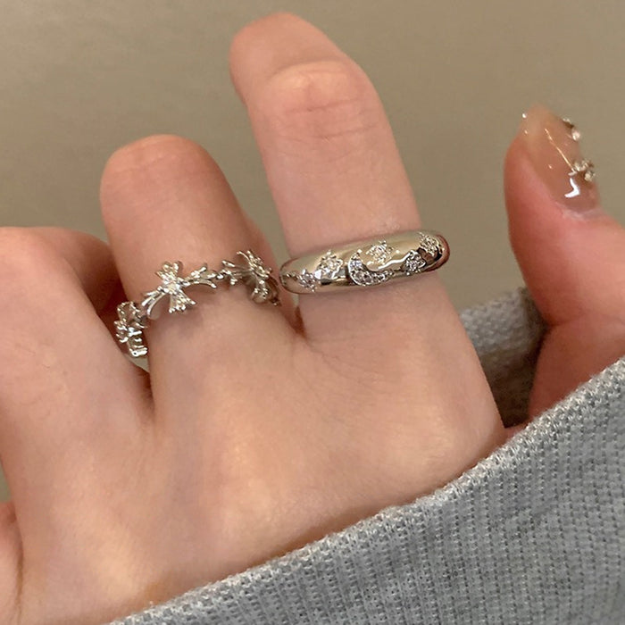 Wholesale Silver zircon cross ring, female niche design, light luxury index finger ring, personalized couple pairing ring