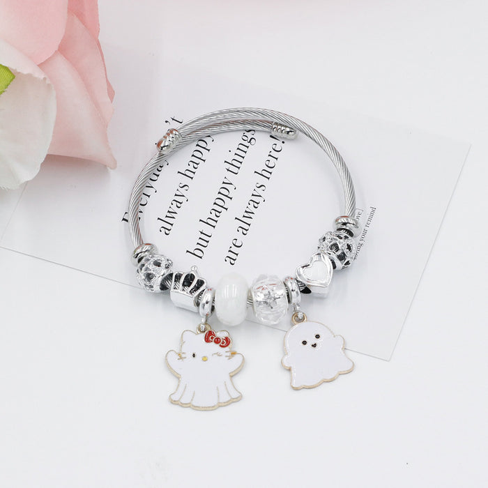 Wholesale Women' s Stainless Steel  Skull Ghost Beaded Bracelet MOQ≥2