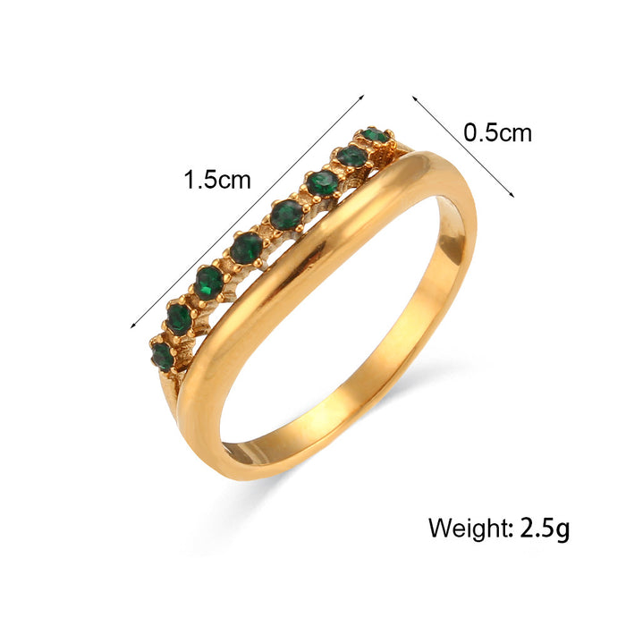 Wholesale Simple Elegant Stainless Steel Niche Exquisite Zirconia Double Layer Thin Ring Jewelry Accessories