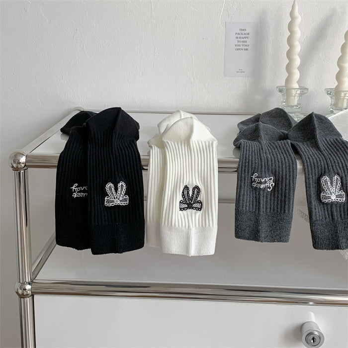 Wholesale Pile up socks, bow embroidery, mid length socks, embroidered cotton socks