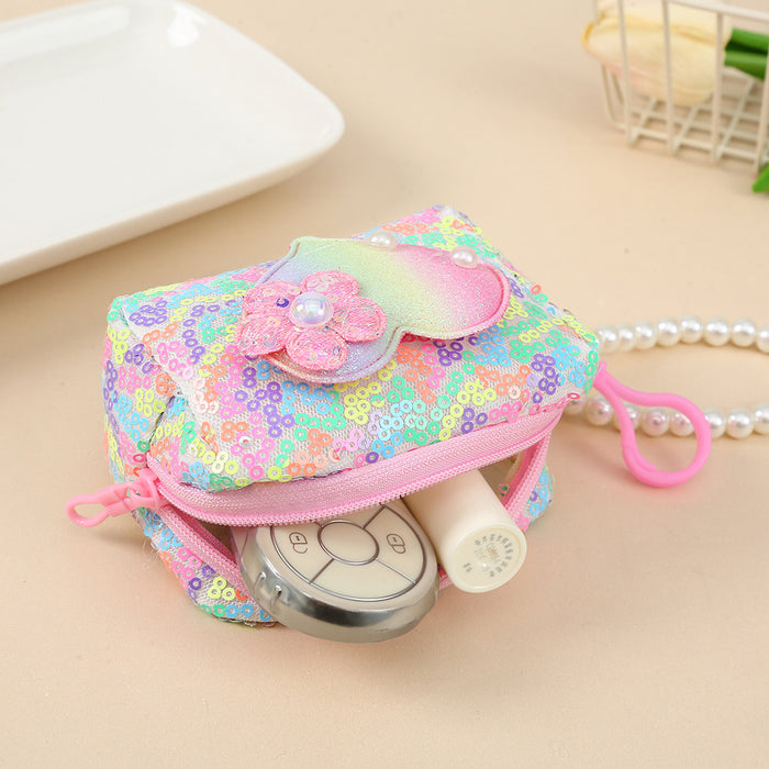 Wholesale Love Schoolbag Pearl Sequin Portable Coin Purse Plush Keychain JDC-KC-YiK004