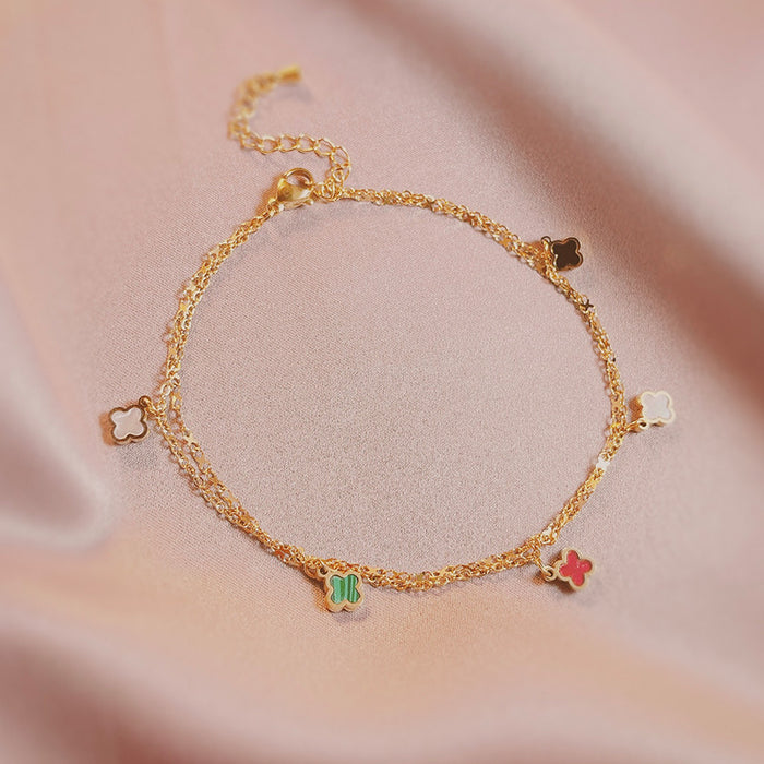 Wholesale color Clover anklet female personality sexy feet bare chain titanium steel non-fading simple foot accessories