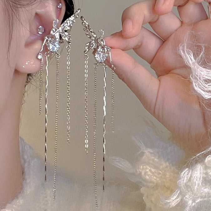 Wholesale Exquisite elf Ear Clip Long Style Tassel Earless Hole Ear Bone Clip Personalized Niche Angel Earrings Ear Clip