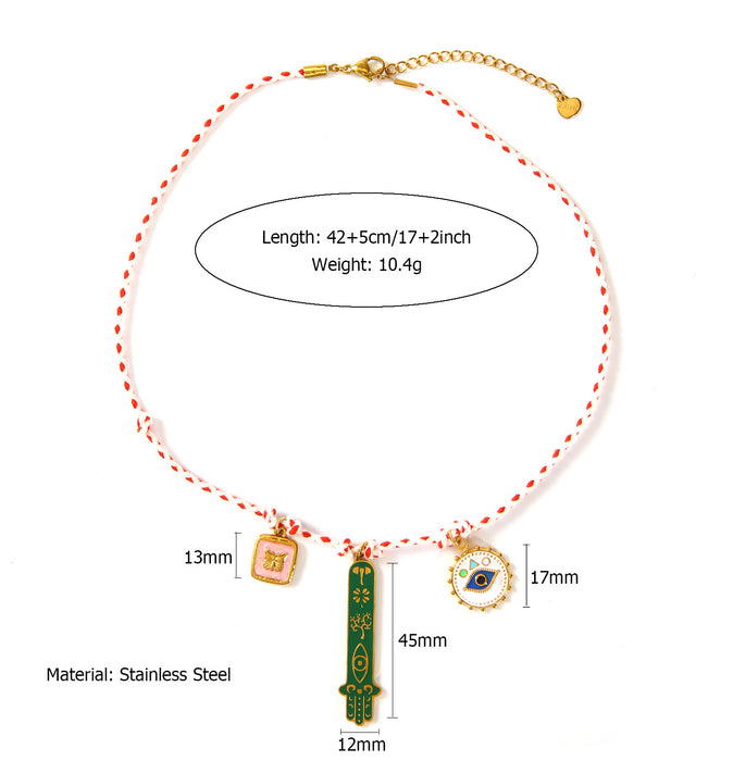 Wholesale Personalized original design knotted cotton rope necklace paired with stainless steel drip oil pendant accessories wholesale