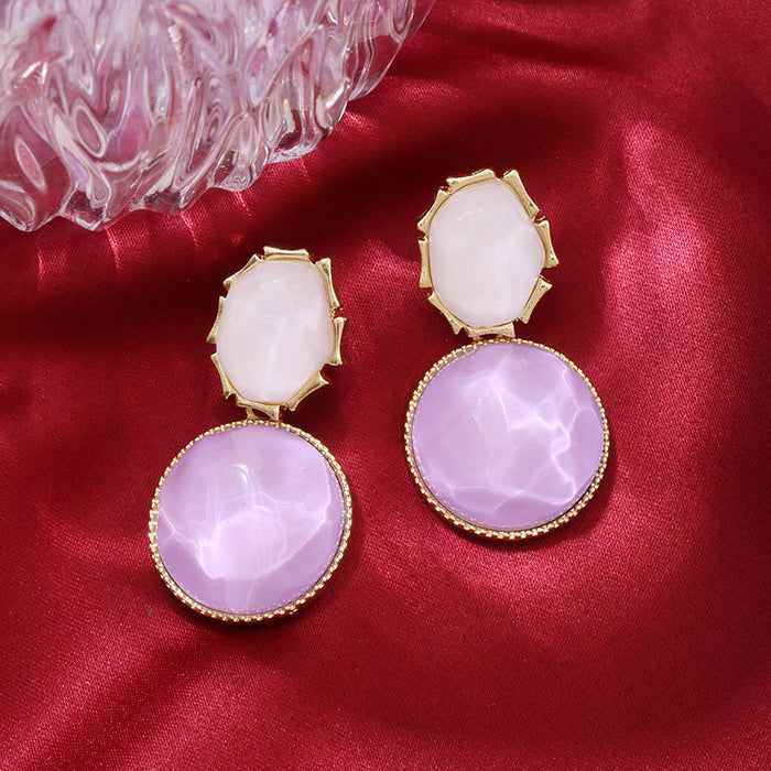 Wholesale Color blocking water ripple retro geometric circular unique light luxury design earrings wholesale