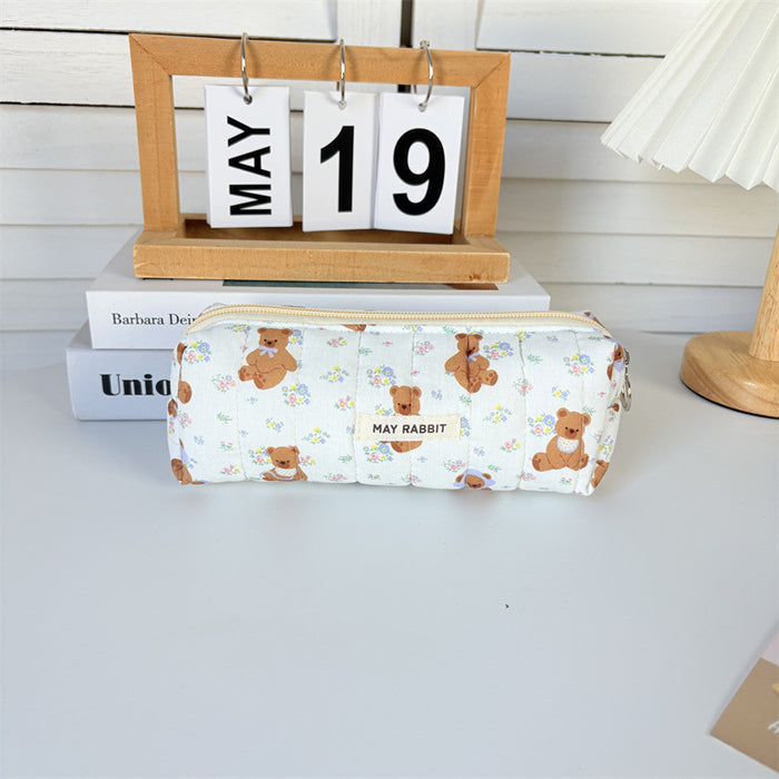 Wholesale Cute Cartoon Bear Quilted Cosmetic Bag Trendy Large Capacity Zipper Pouch Sweet Girl Handbag Fashion Accessory