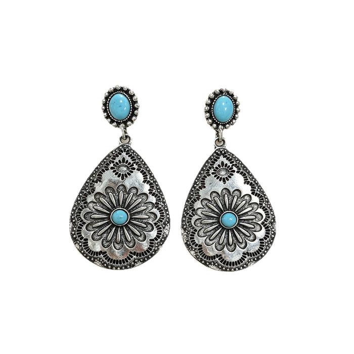 Wholesale Vintage Bohemian Teardrop Double Layer Drop Earrings Silver