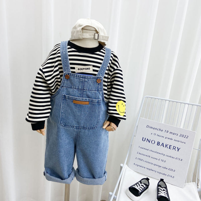 Wholesale spring and autumn clothing popular children's suspenders small and medium-sized children's baby trendy jeans